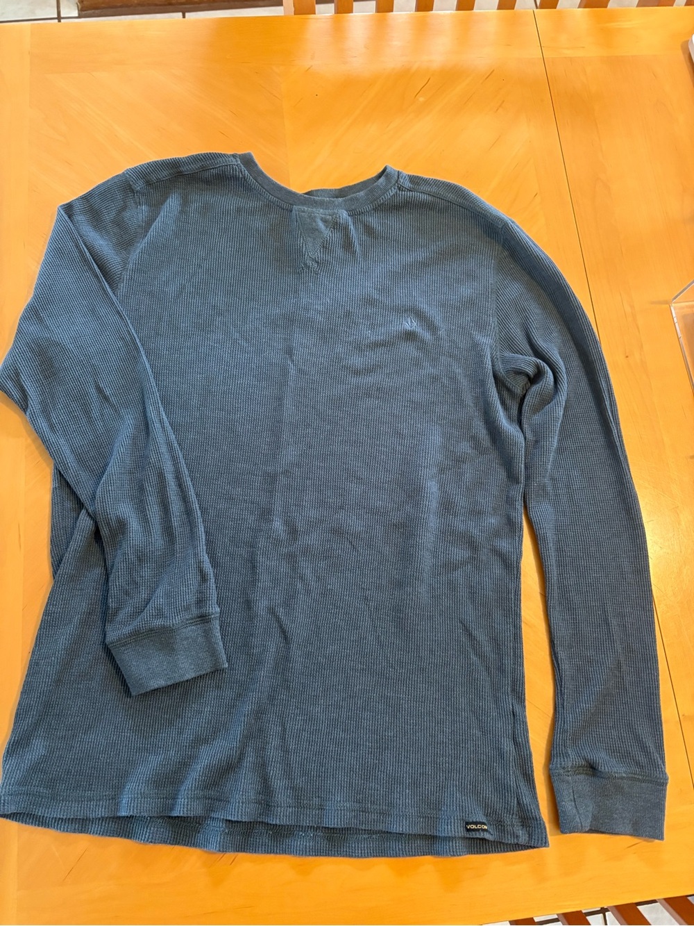 Volcom Charcoal Waffle-Knit Long Sleeve Top with Yellow Logo